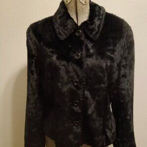 Vintage Louben Black Women's Faux Fur Jacket, Made in Canada, Size 14